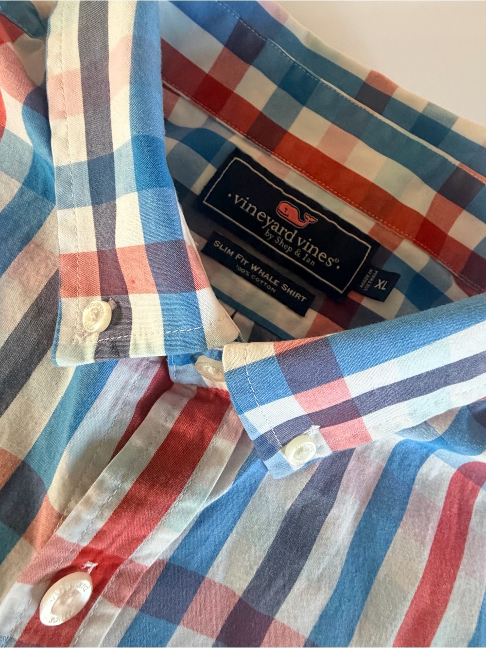 Vineyard Vines Men's Slim Fit Plaid Button-Down Shirt - Blue, Red & White - Picture 2 of 8
